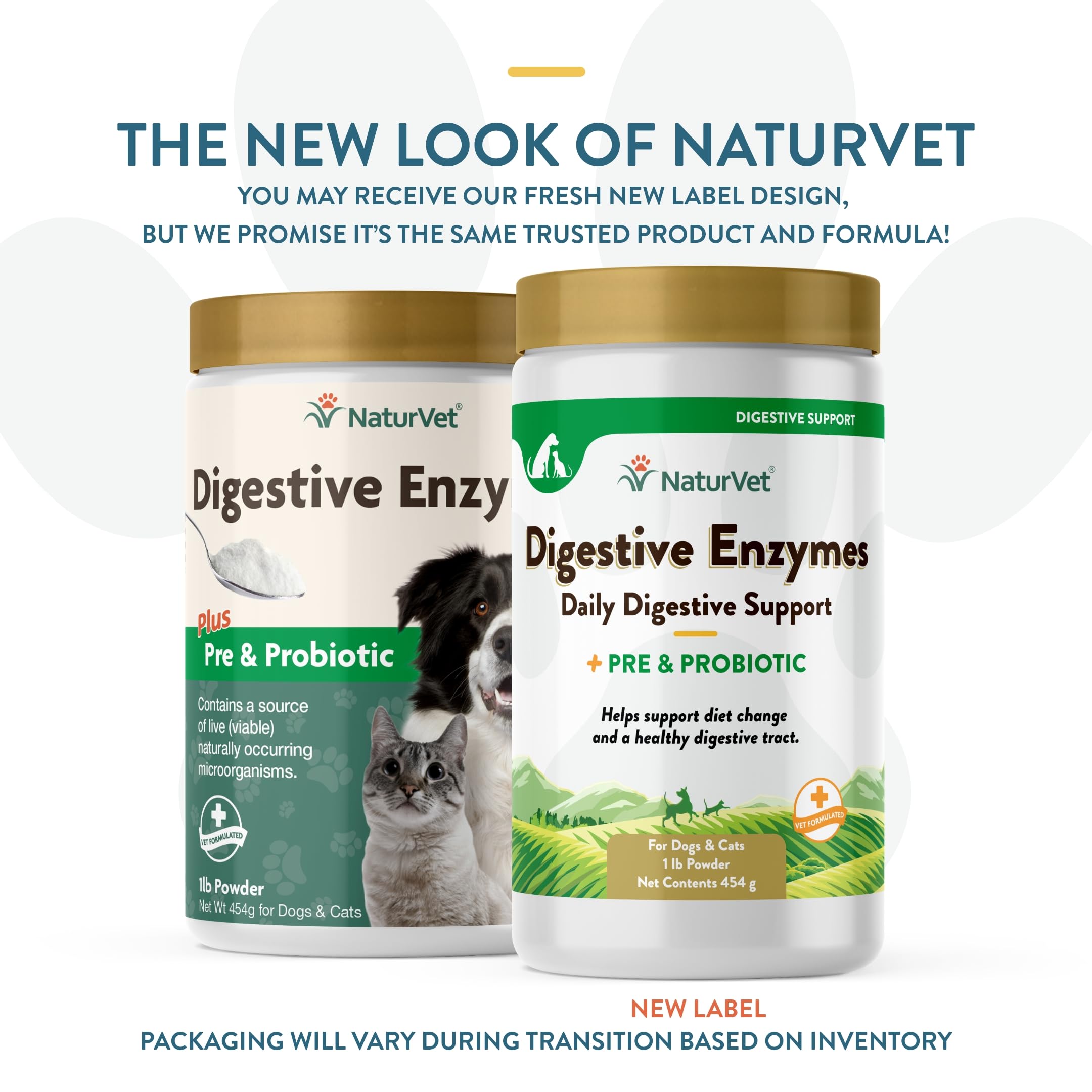 Polvo digestivo con sabor agradable para perros y gatos.