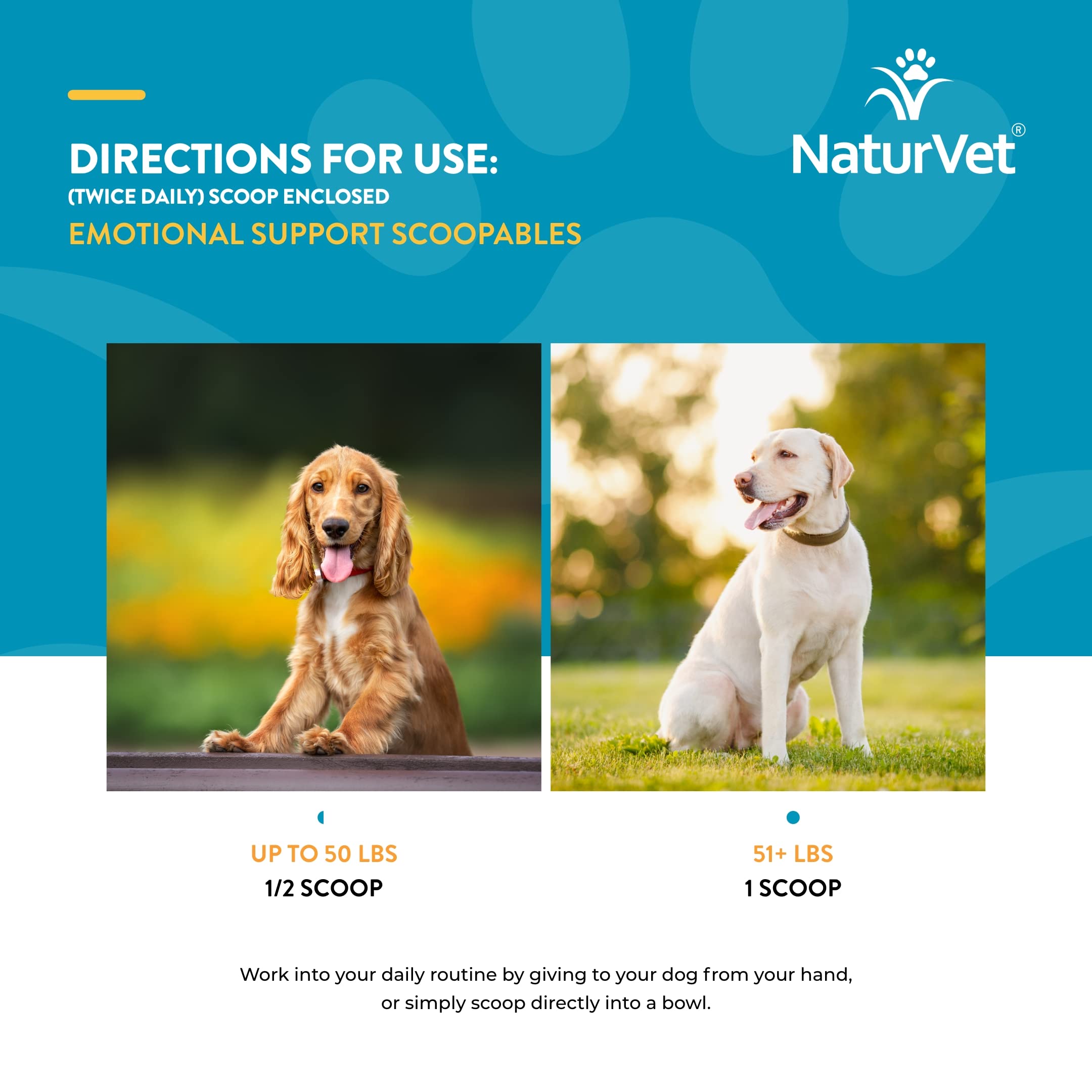 NaturVet Scoopables ingredientes botánicos para equilibrio emocional del perro.