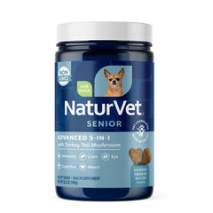NaturVet Senior Advanced 5-en-1: botella de masticables para apoyar la salud general del perro.