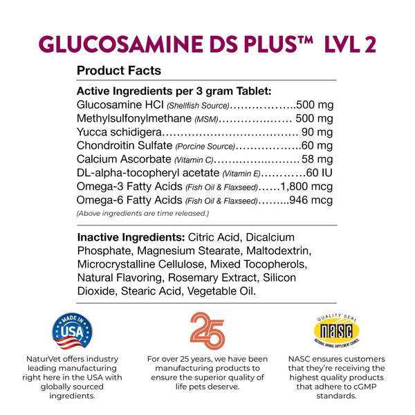 Sin trigo en NaturVet Glucosamina DS Plus para dietas sensibles.