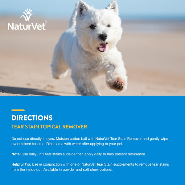 Solución suave para manchas alrededor de hocico y ojos de mascotas NaturVet.