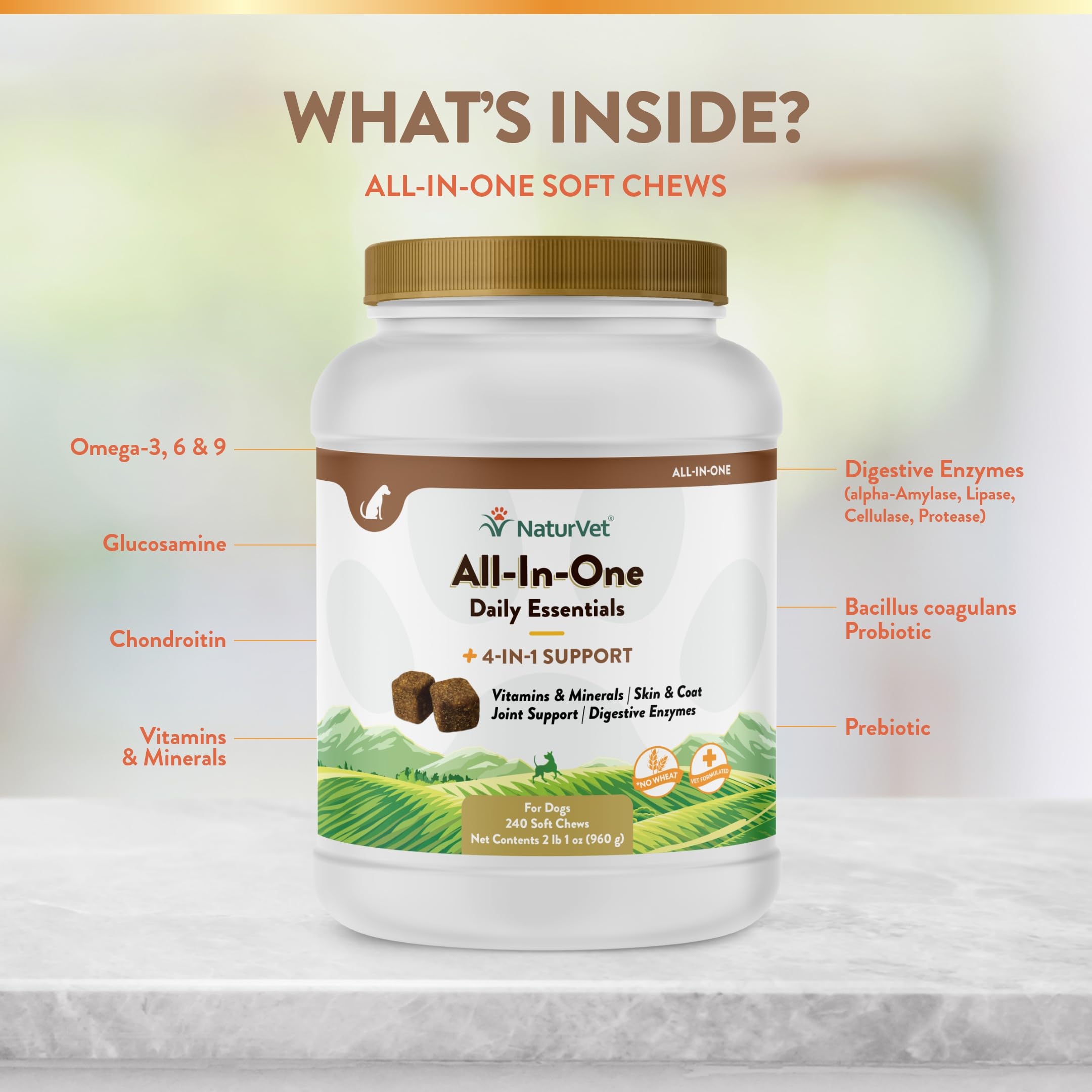 NaturVet All-in-One vitaminas y minerales para la salud canina