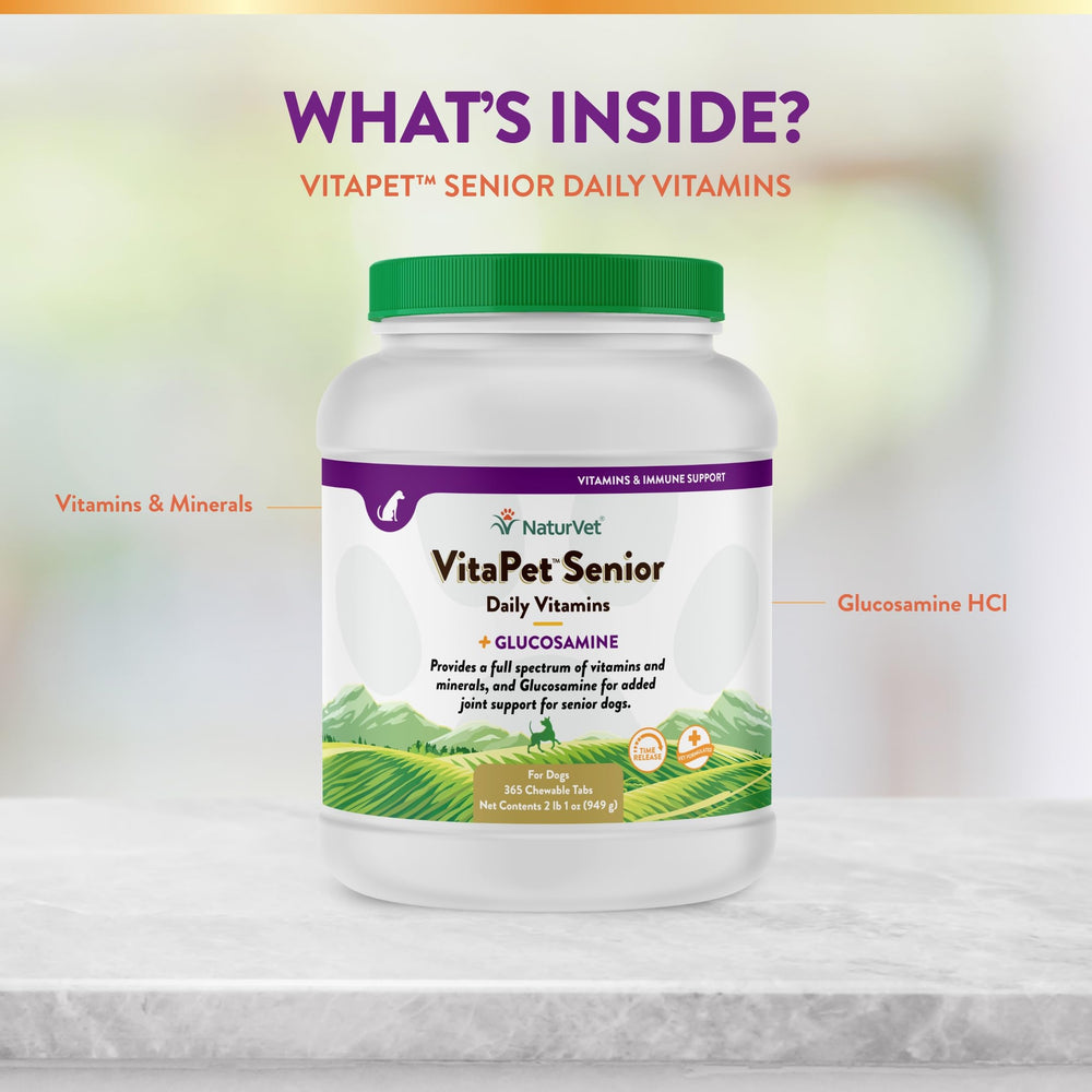 NaturVet VitaPet Senior frasco de 60 tabletas.