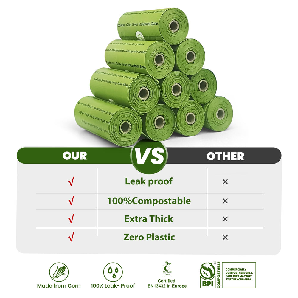 Natuural empaque de 18 rollos, bolsas compostables para paseos