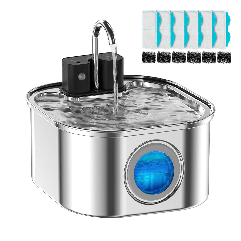 NautyPaws fuente inalámbrica con ventana de nivel de agua visible para rellenado fácil.