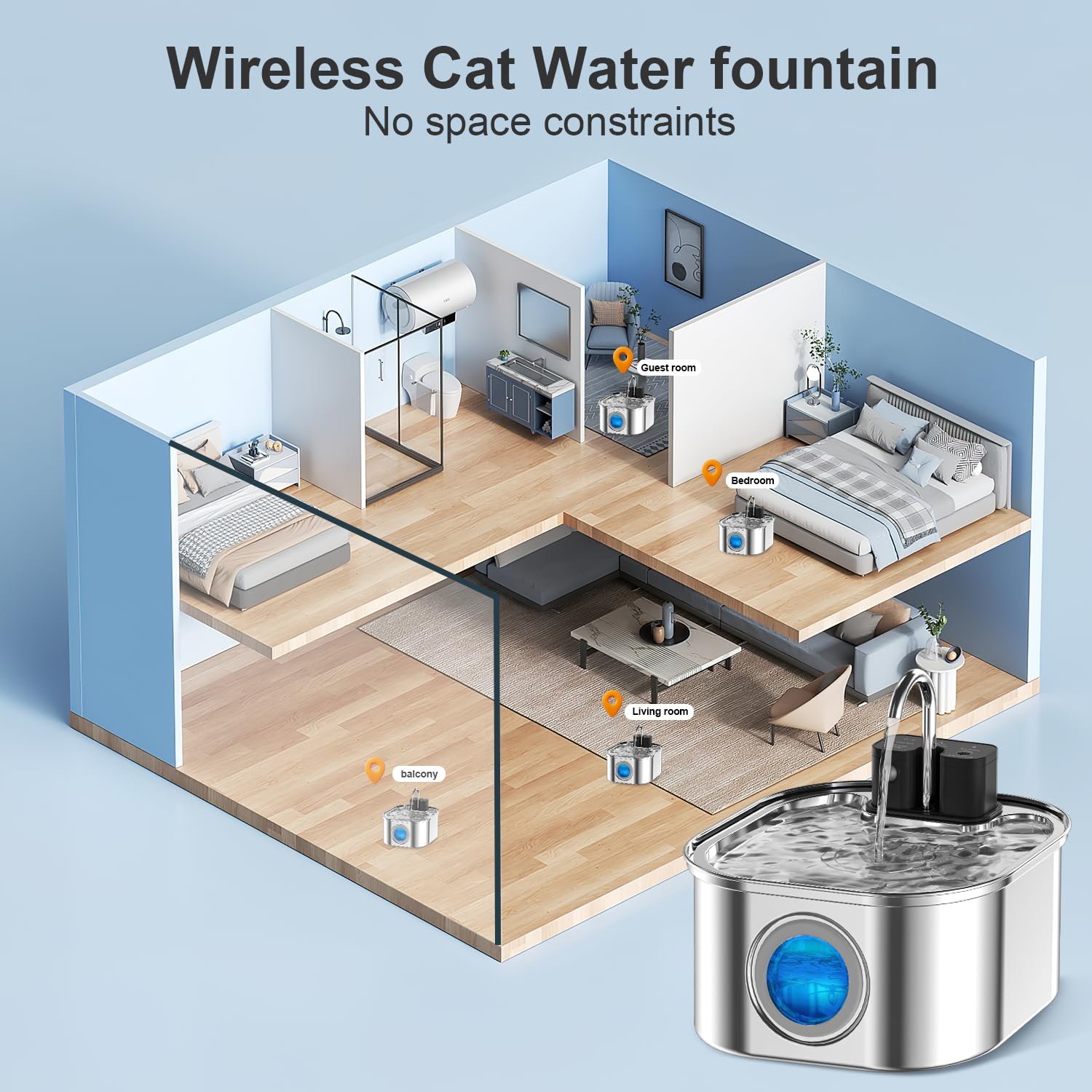 NautyPaws, modos de dispensación de agua para distintos usos de mascota.