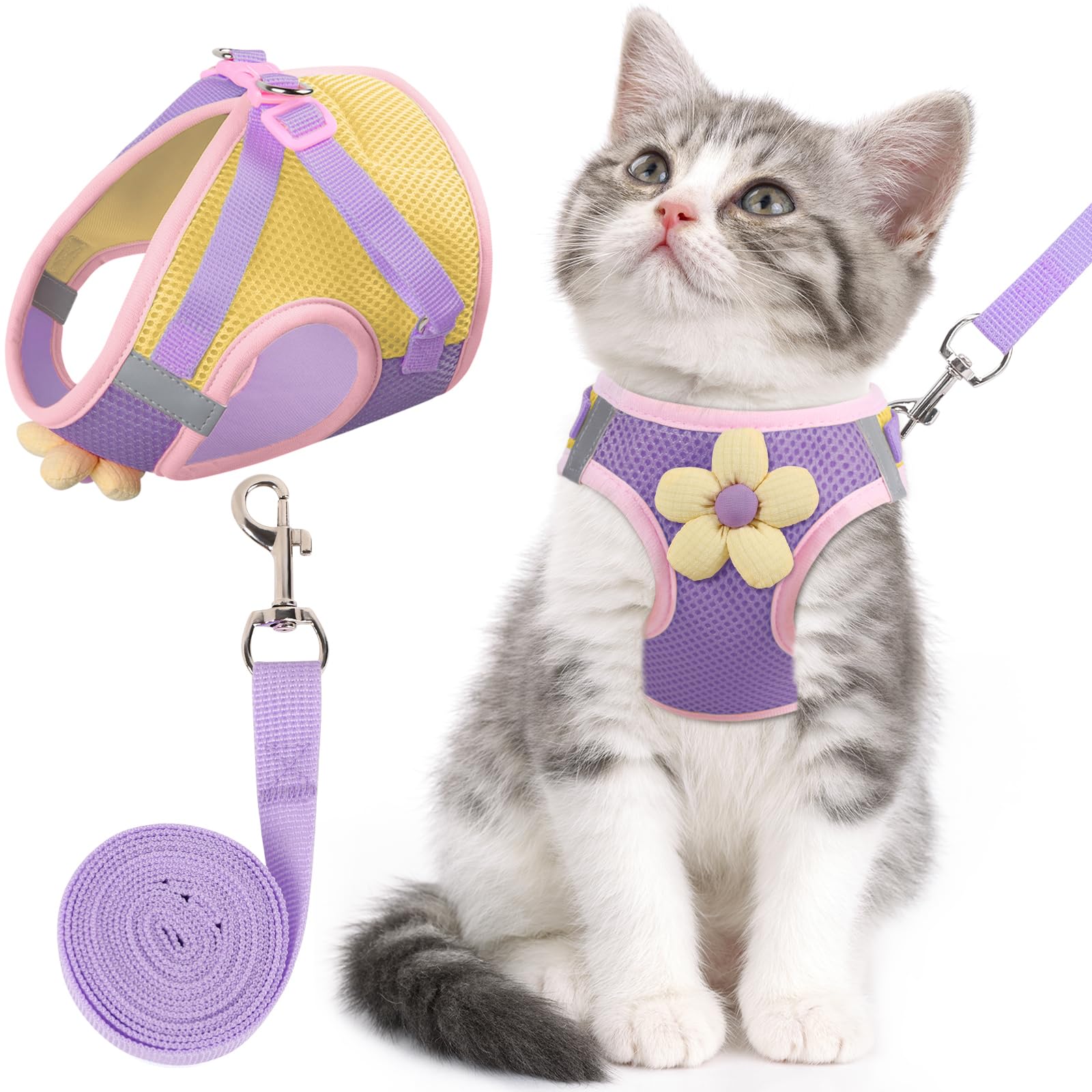 ARNES GATO NCMAMA con flor morada, diseño atractivo para paseos seguros.