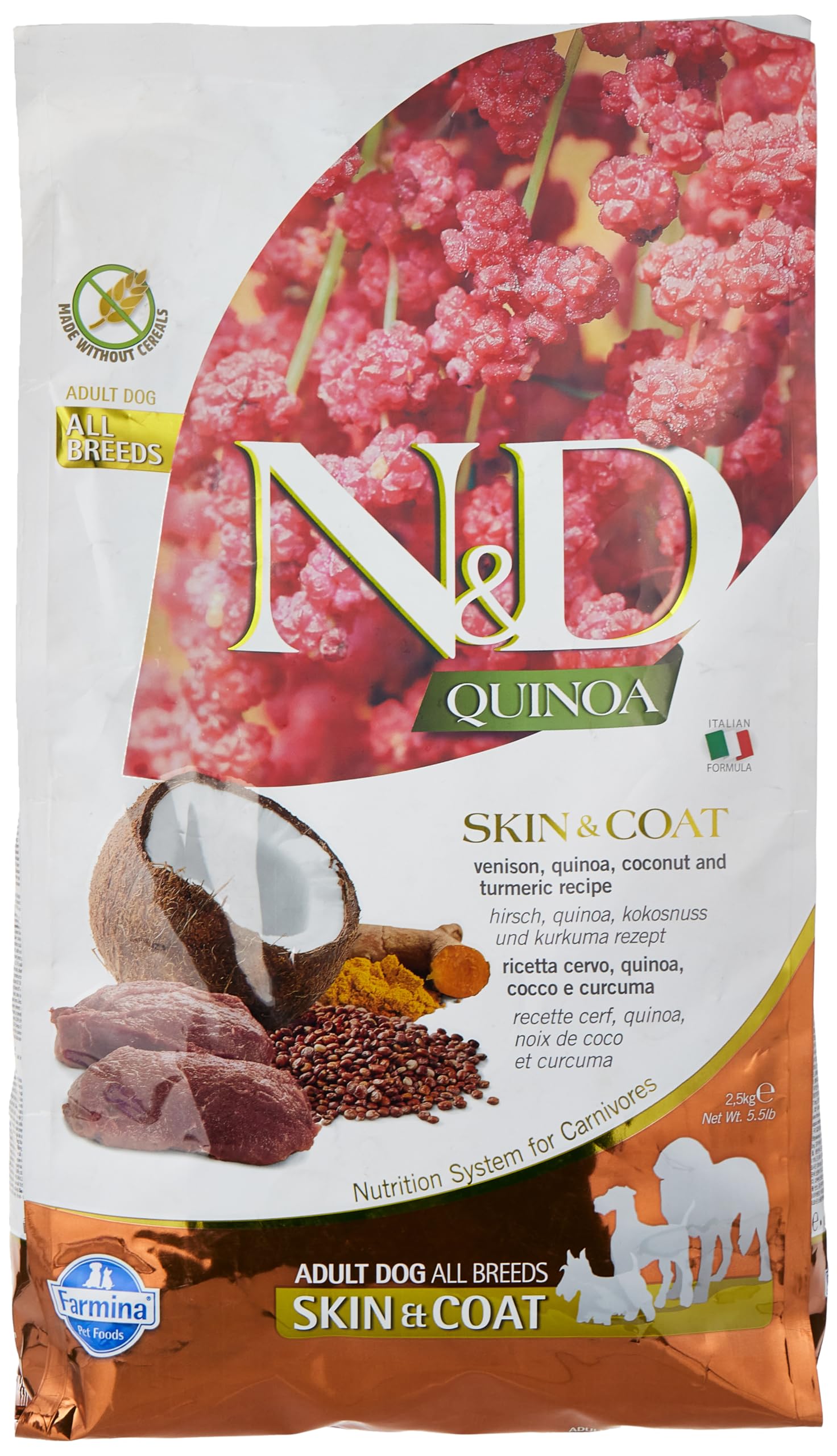 N&D Quinoa piel y pelaje croquetas de venado para perros adultos, pelaje saludable