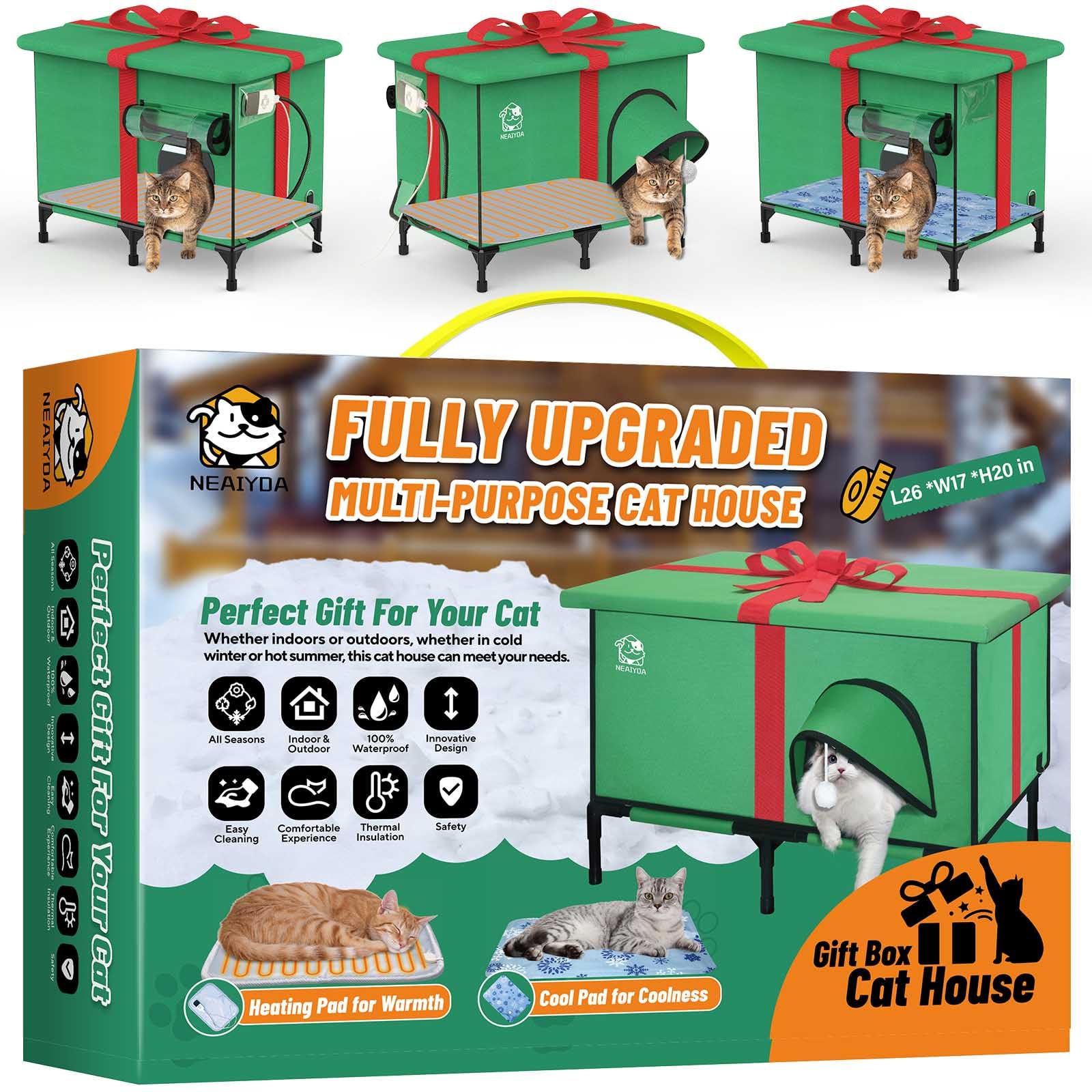 NEAIYDA casa para gatos exterior con calefacción, mantiene cálido al gato fuera de casa.