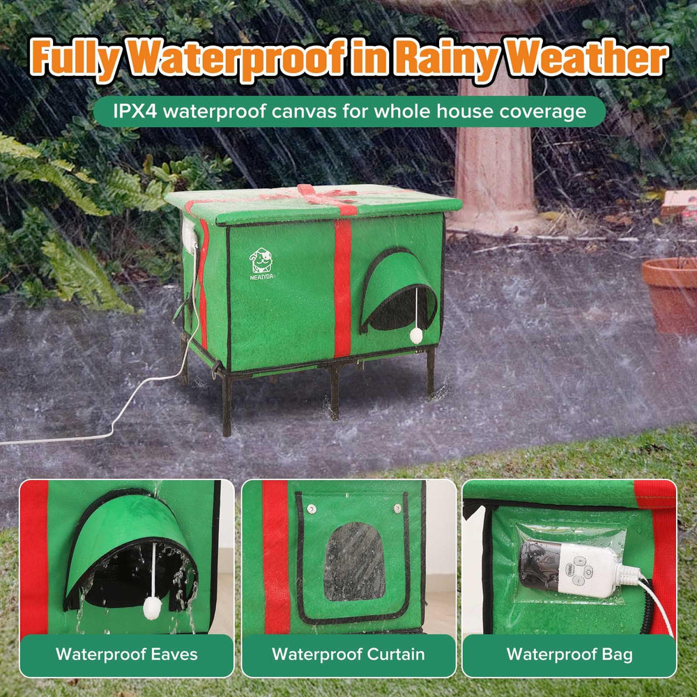 NEAIYDA casa-gatos-exterior-impermeable resiste lluvia y humedad en exteriores.