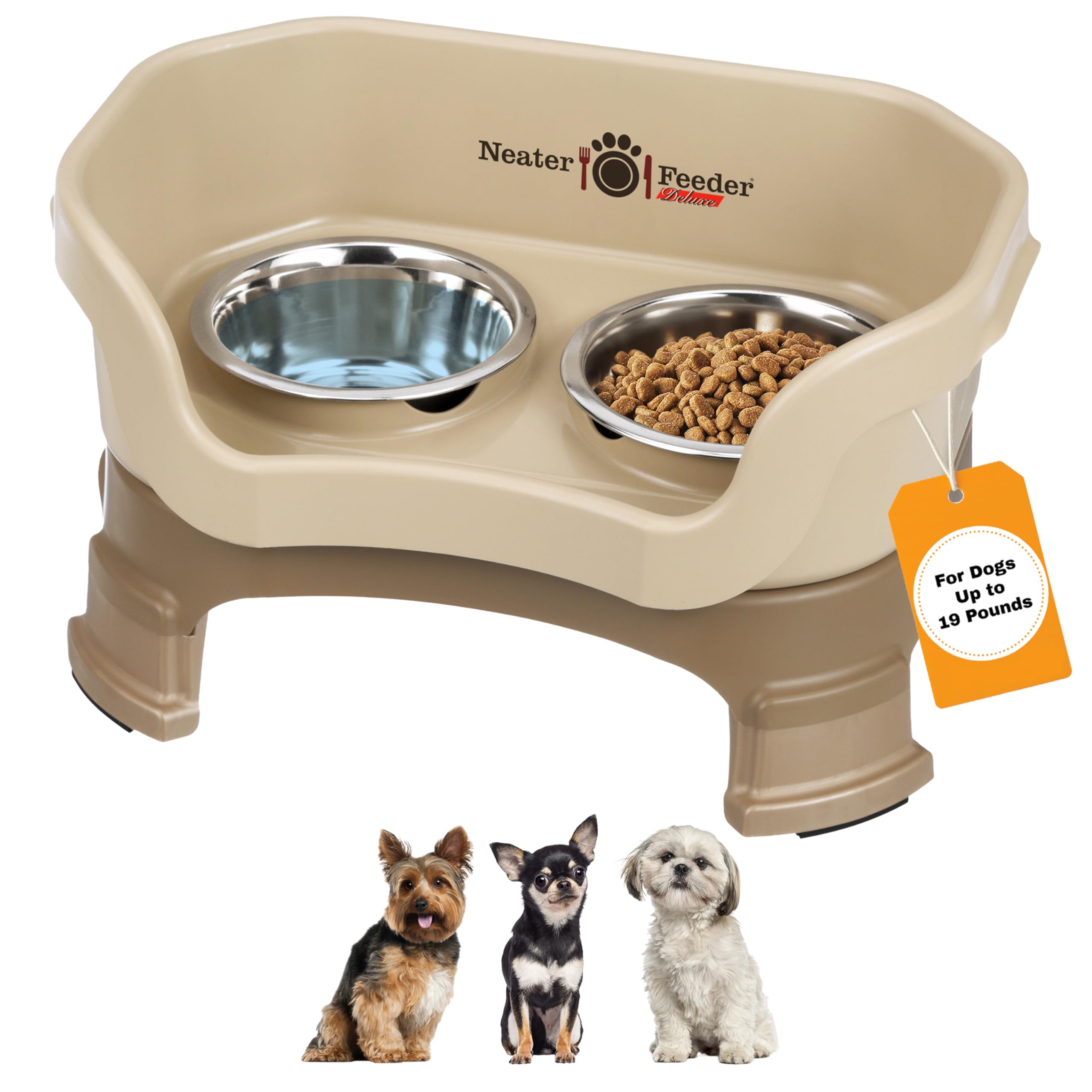 Neater Feeder Deluxe: conjunto de comederos elevados para perros pequeños facilita la alimentación ordenada.