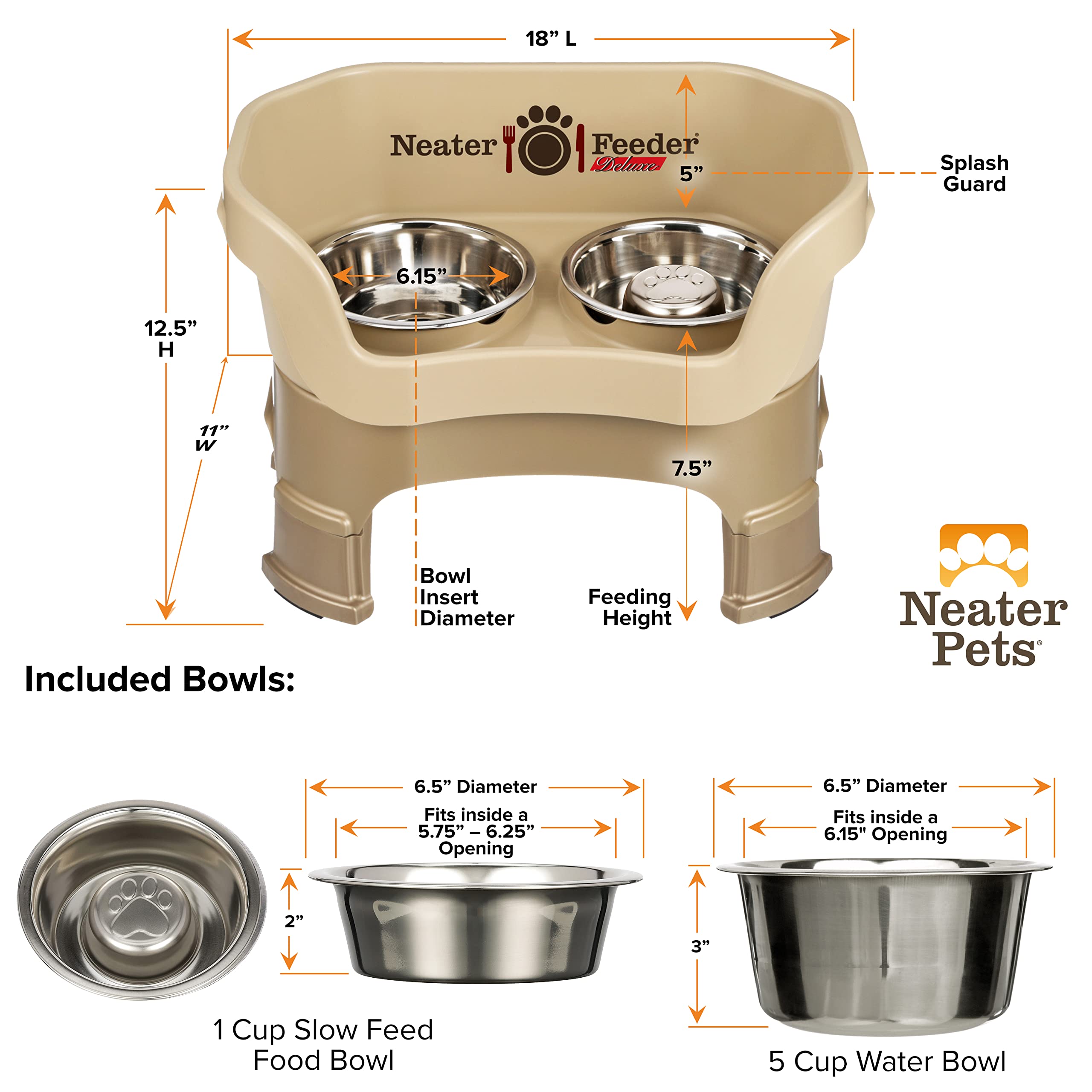 Neater Feeder Deluxe, diseño fabricado en Estados Unidos para mayor calidad.