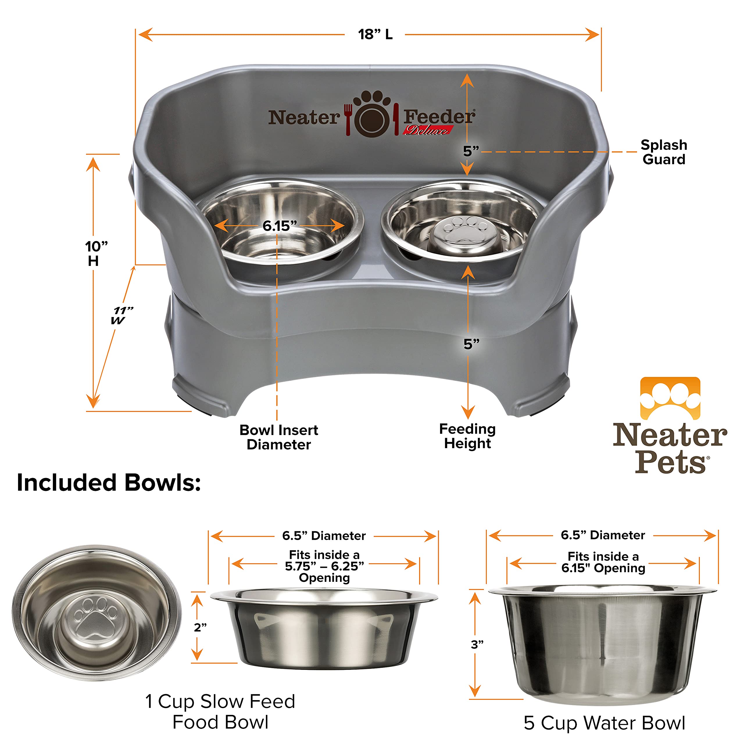 Neater Feeder Deluxe: dos tazones de acero para comida y agua