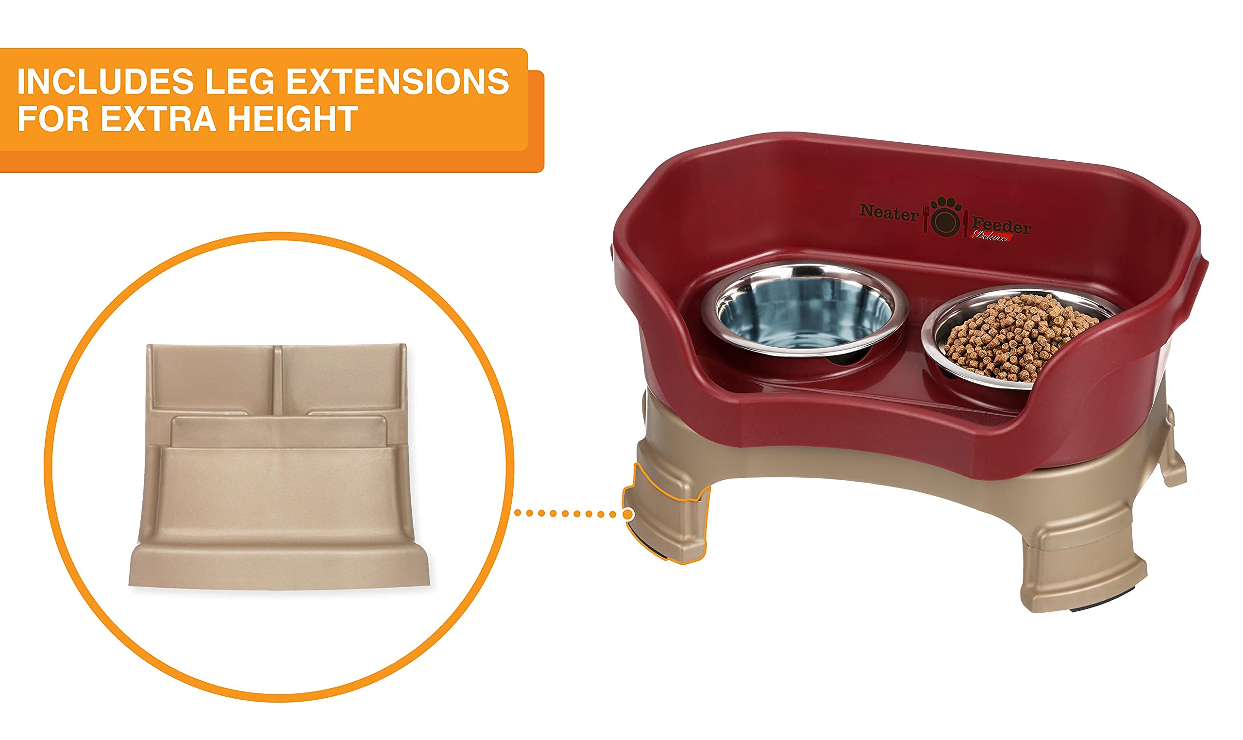 Neater Feeder Deluxe, elevación de 7.5 pulgadas para una postura ergonómica.