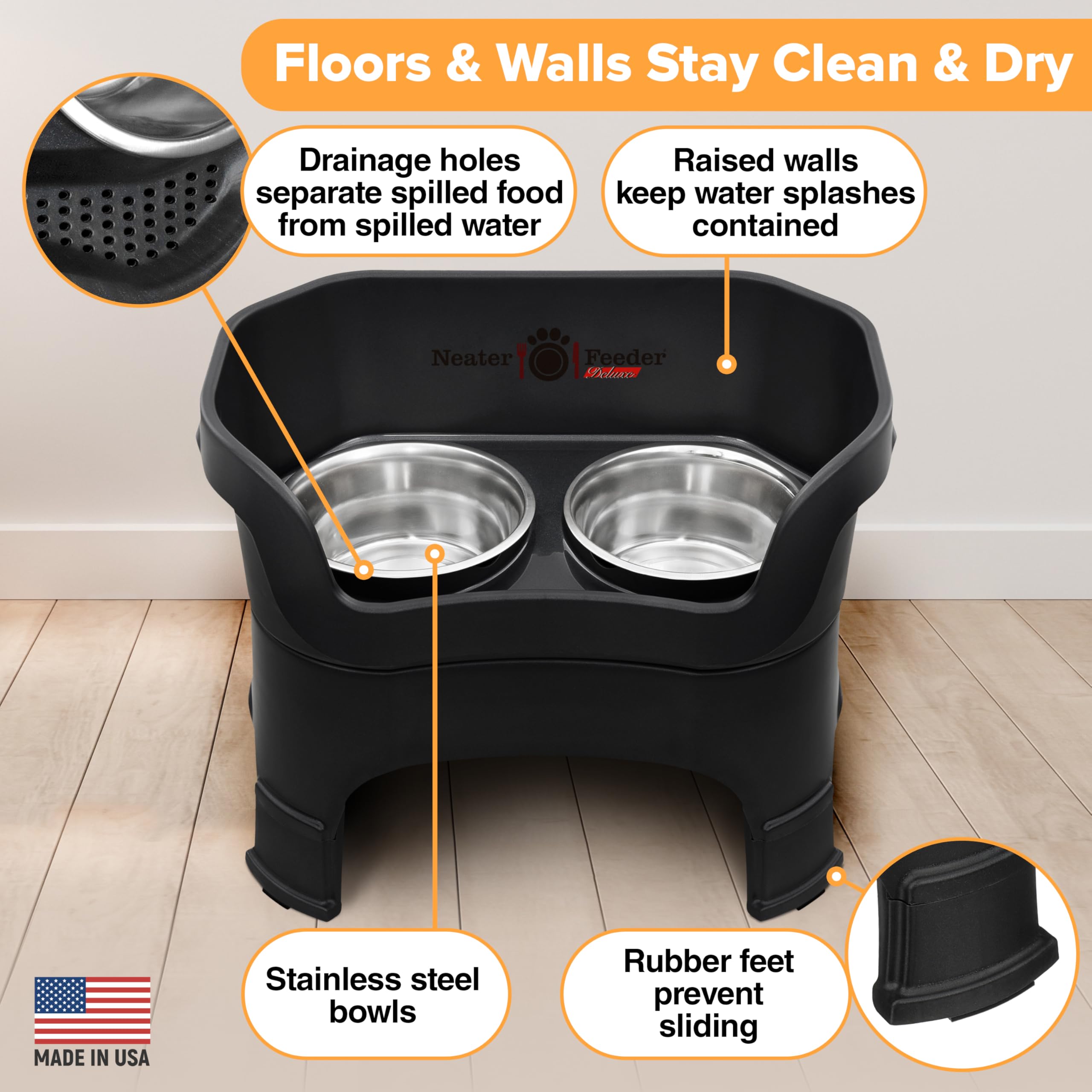 Neater Feeder Deluxe: patas antideslizantes para evitar movimientos y derrames.