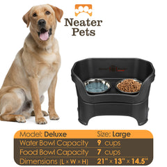 Neater Feeder Deluxe con platos de acero inoxidable aptos para lavavajillas.