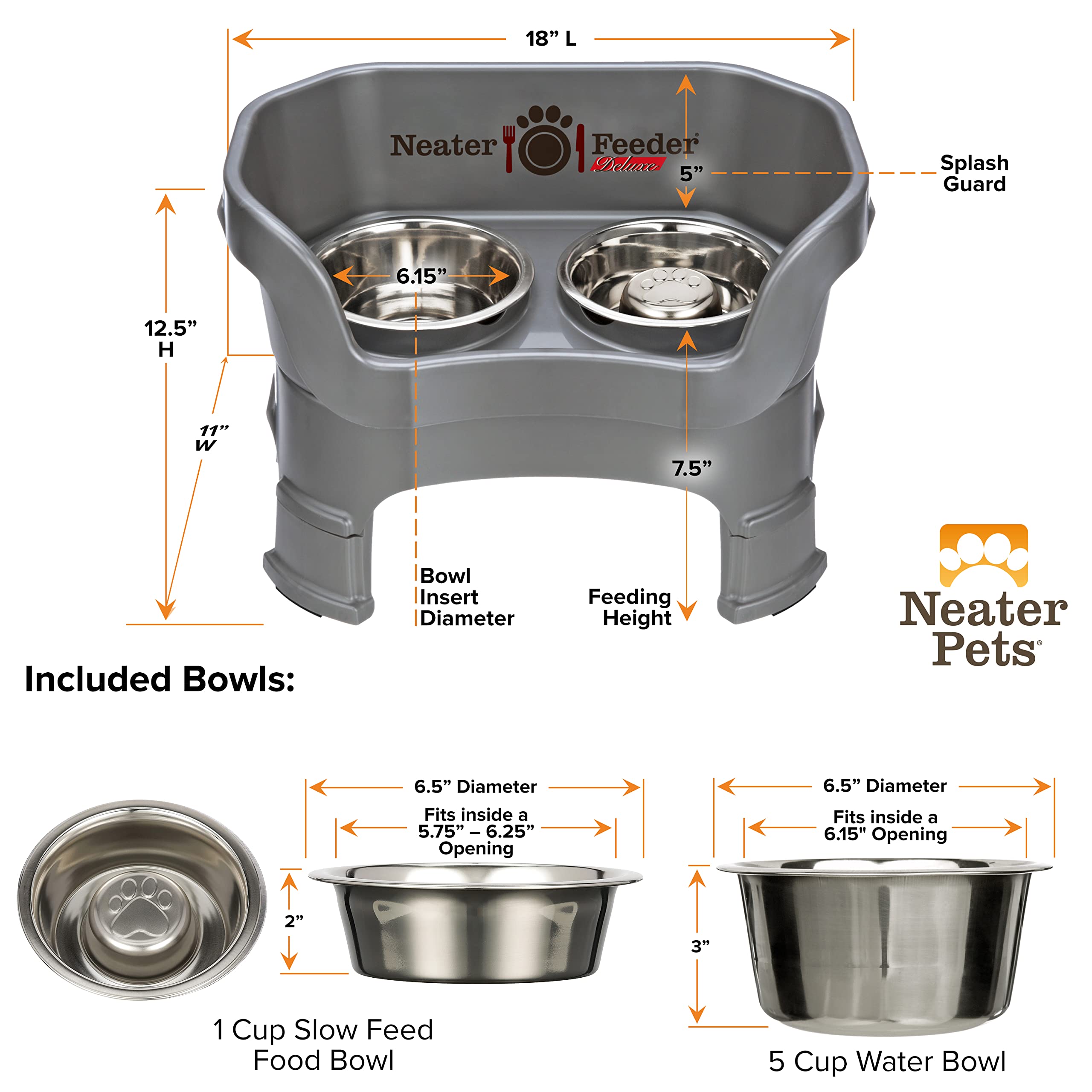 Neater Feeder Deluxe: tazones de acero inoxidable seguros y duraderos