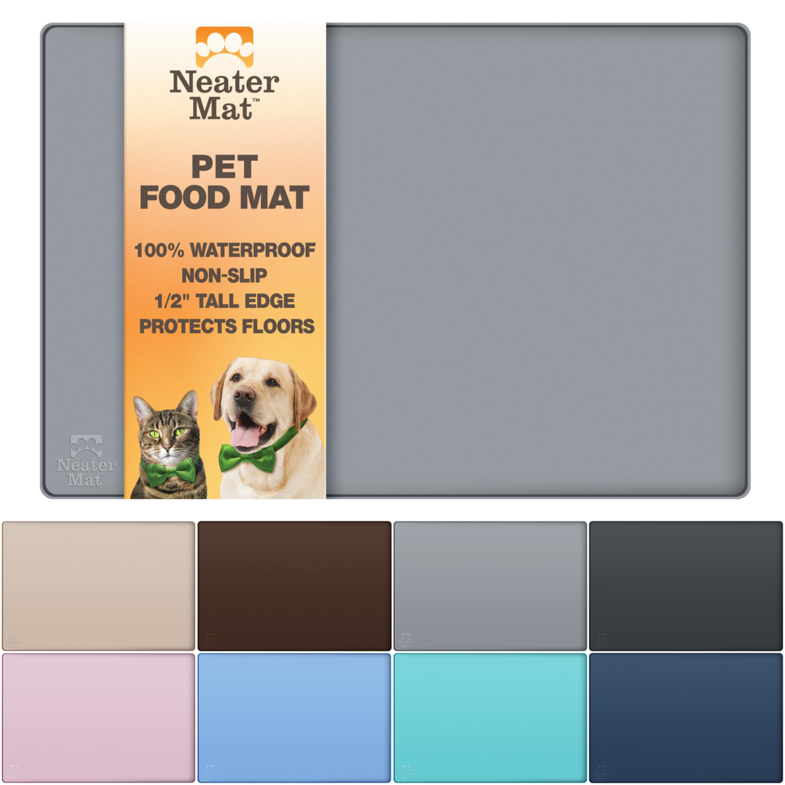 Neater Mat vista completa para evitar derrames de comida y agua de mascotas