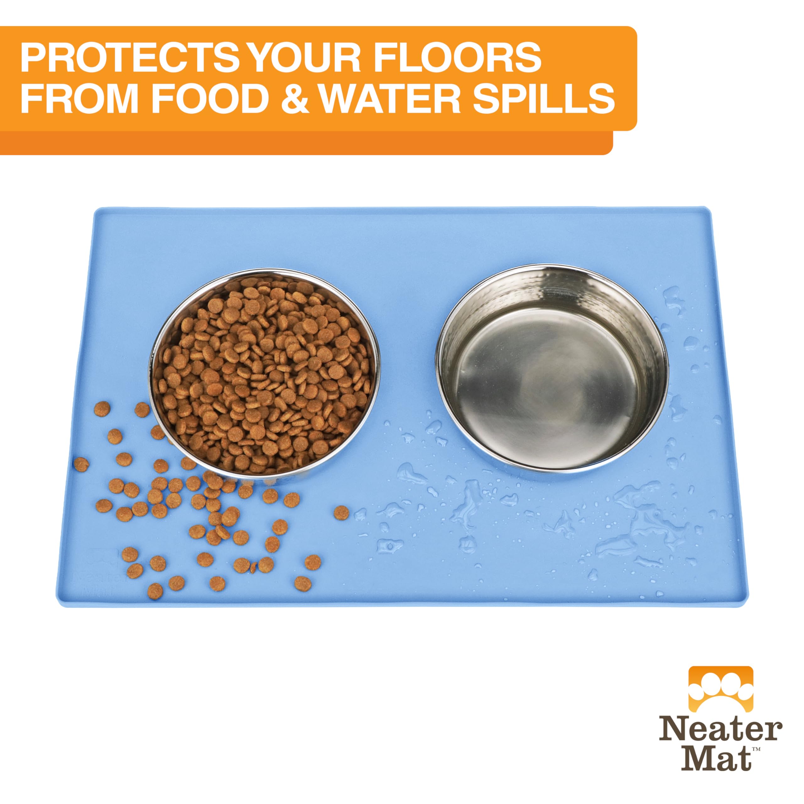 Neater Mat con borde elevado de ½ pulgada contiene salpicaduras.