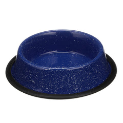 Neater Pet Brands cuenco esmaltado azul frente, ideal para salidas.