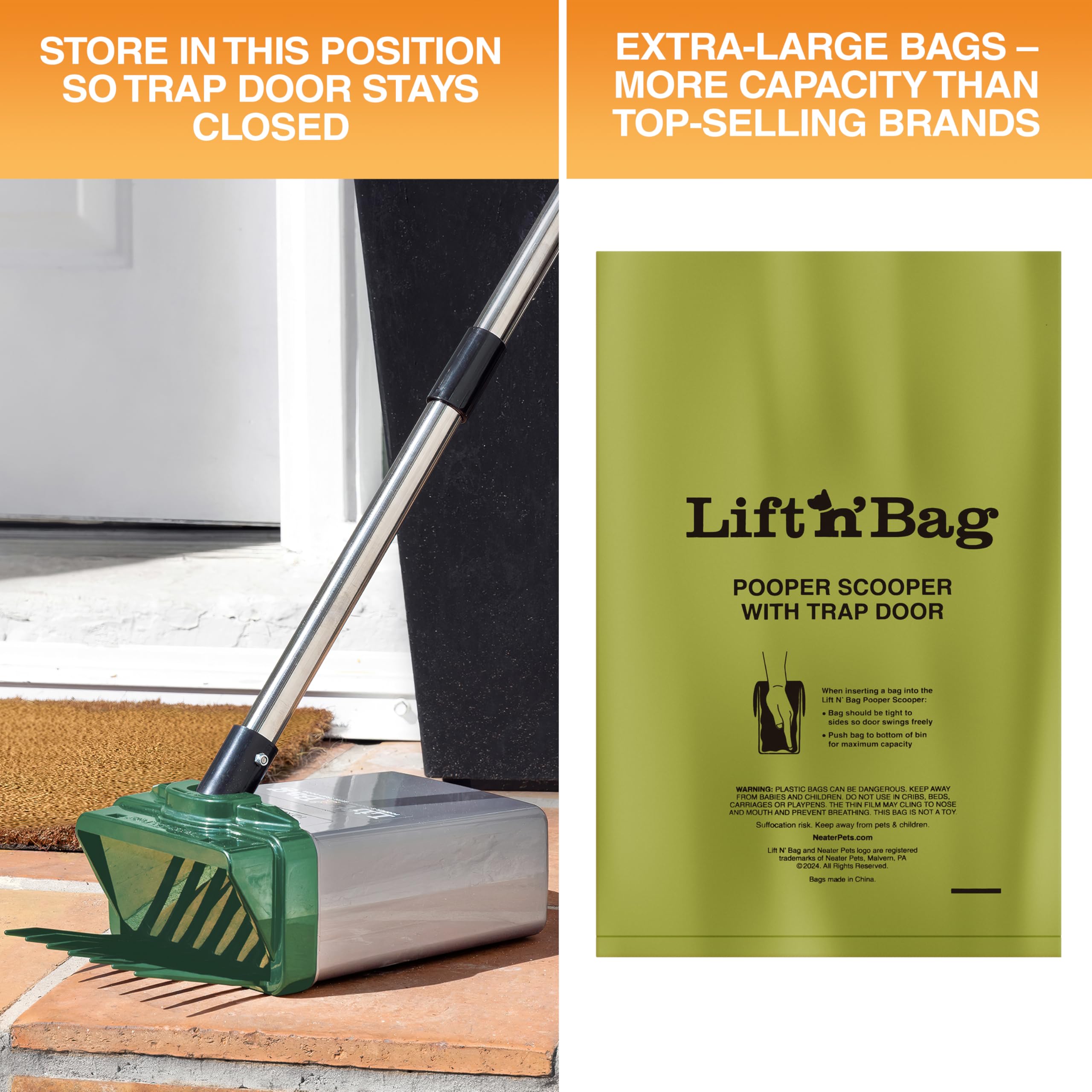 Neater Pet Brands Lift N’ Bag: evita óxido y desgaste gracias al material.