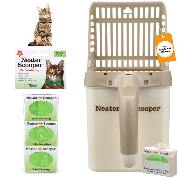 Neater Scooper con dispensador de bolsas para desechar residuos sin ensuciar.