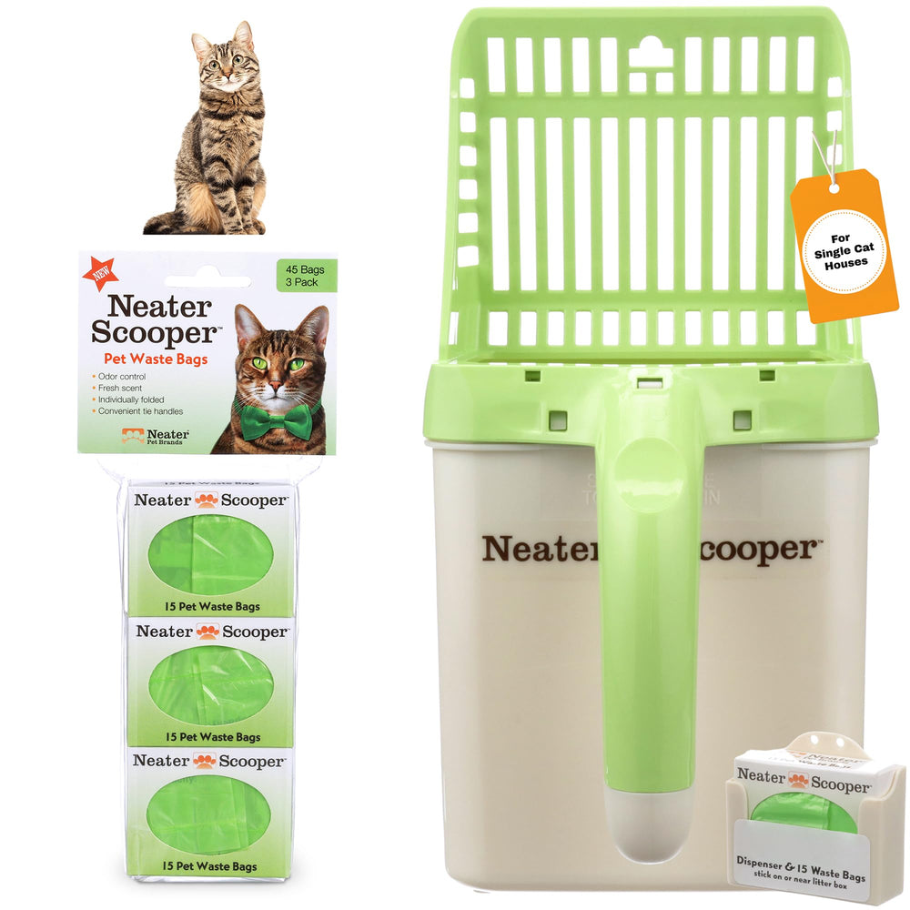 Neater escobilla para caja de arena de gato, diseño ergonómico que evita derrames.
