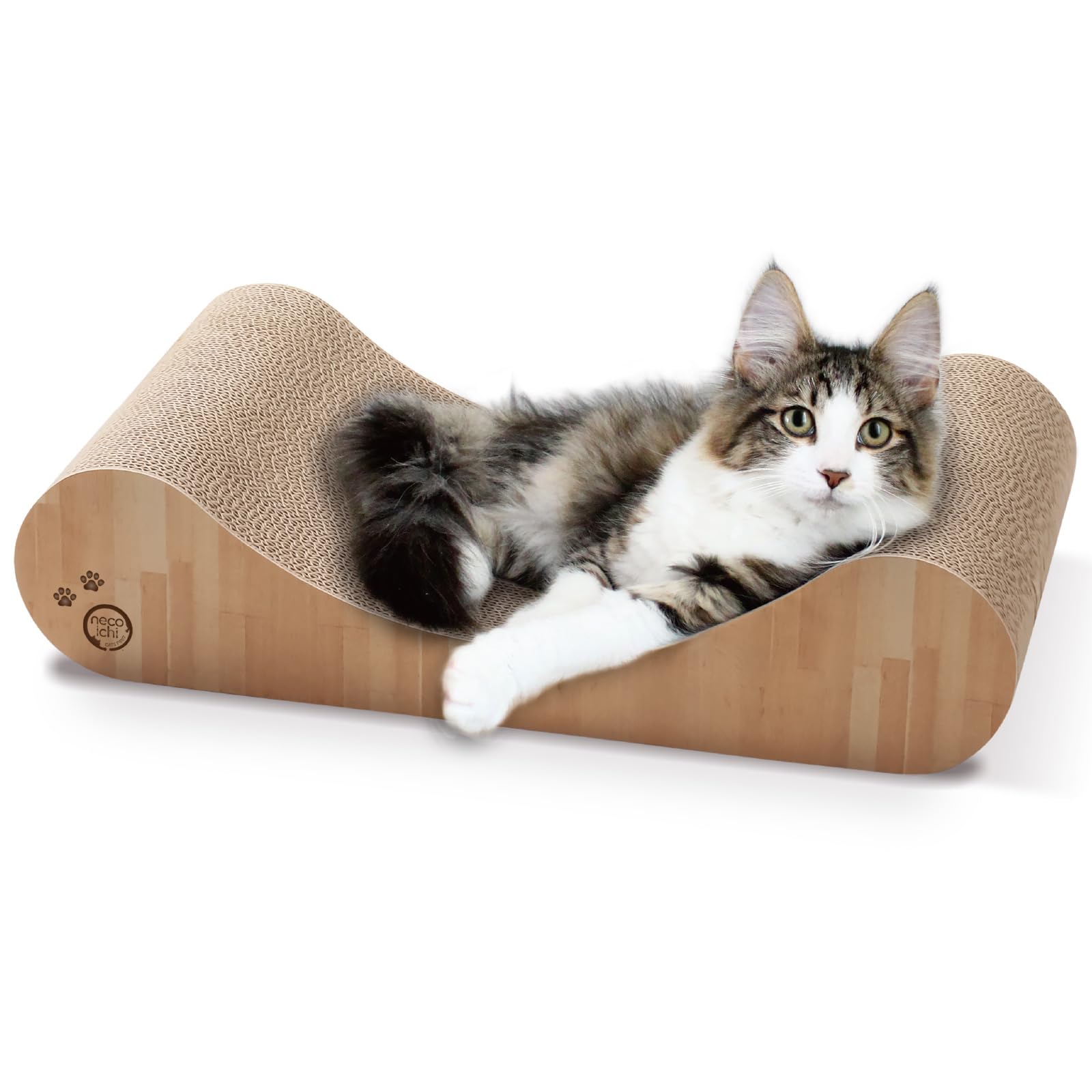 NECOICHI cama rascador de cartón para gatos en interiores, vista general curvada, confort para descansar