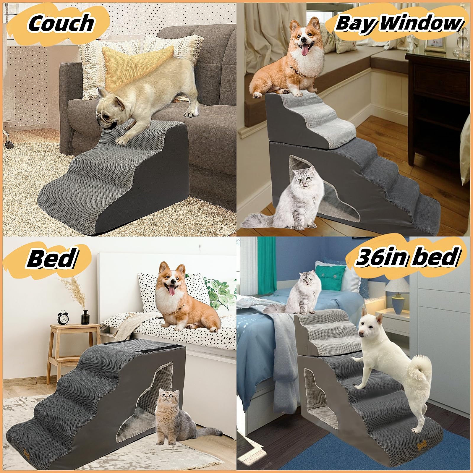 Necrely escalera con funda gris lavable y seguridad reforzada