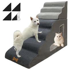 Necrely escalera para perros de tres pasos frente a una cama alta, seguro y cómodo
