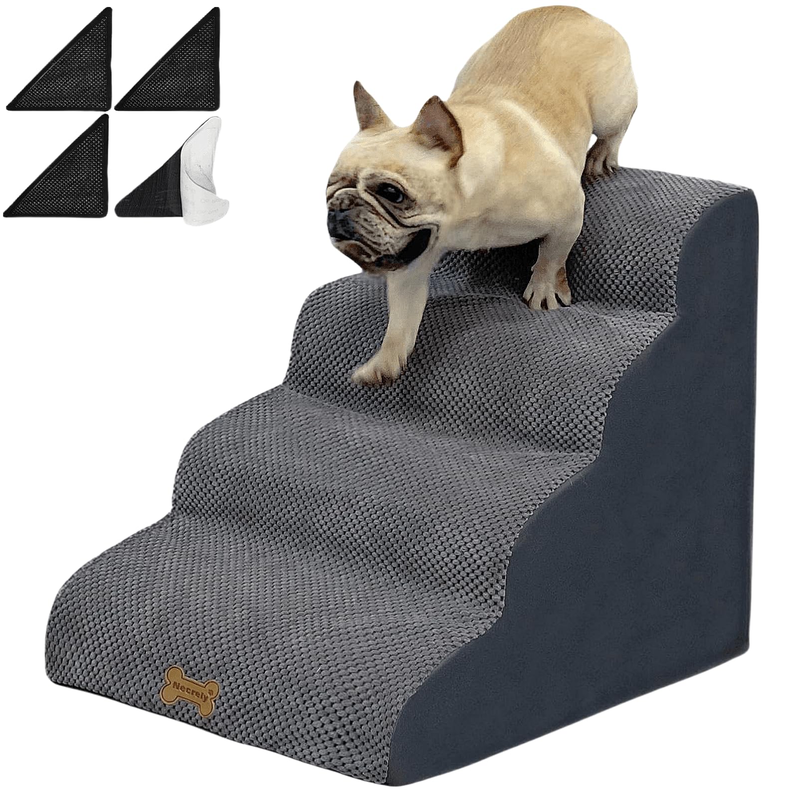 Necrely escalones para perros de 4 pasos sobre cama alta, seguridad al subir.