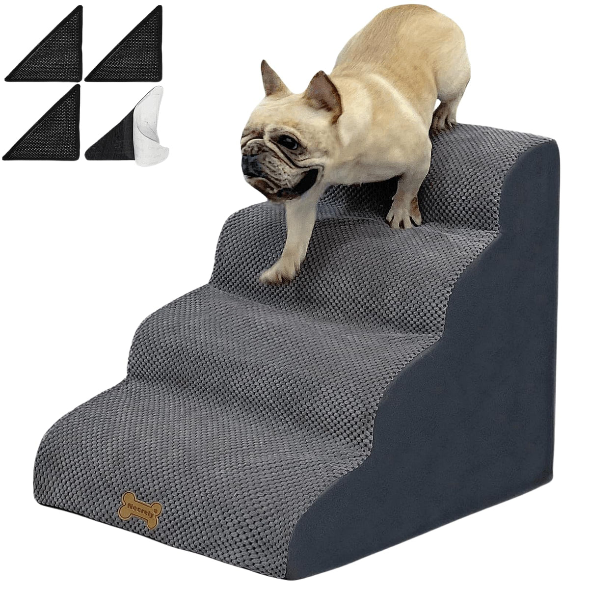 Necrely escalones para perros de 4 pasos sobre cama alta, seguridad al subir.