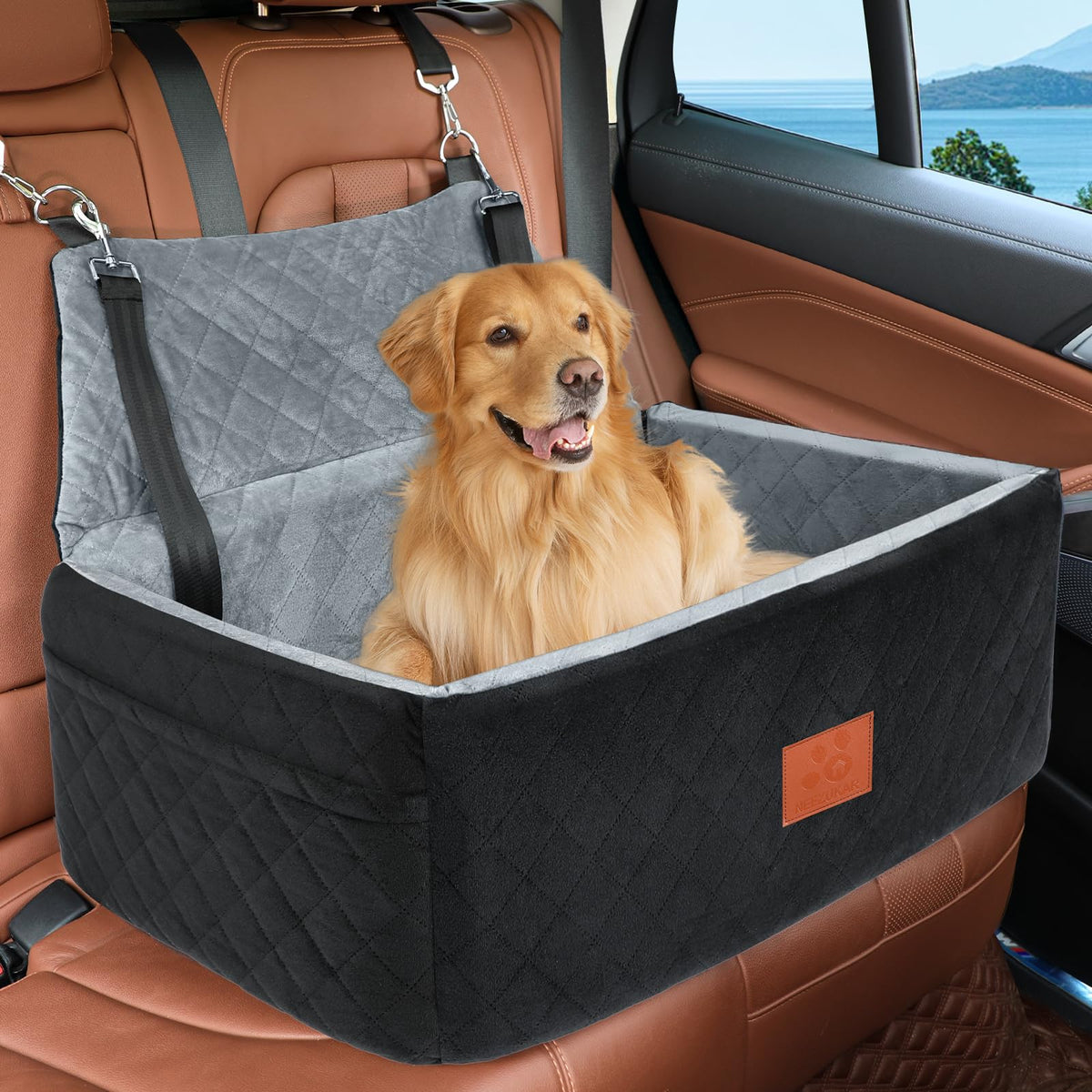 NEEZUKAR asiento coche perro grande, confort y seguridad para viajes.
