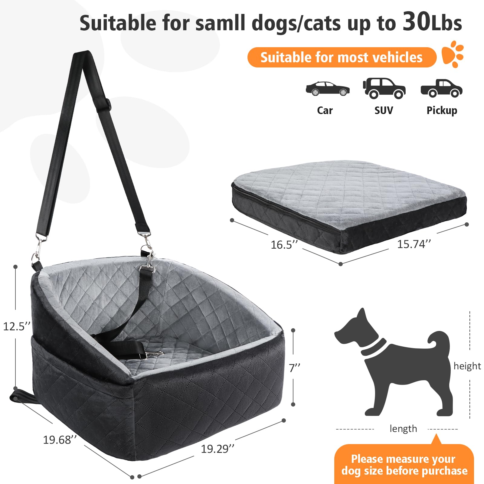NEEZUKAR asiento con bolsillos laterales para juguetes y suministros del perro.