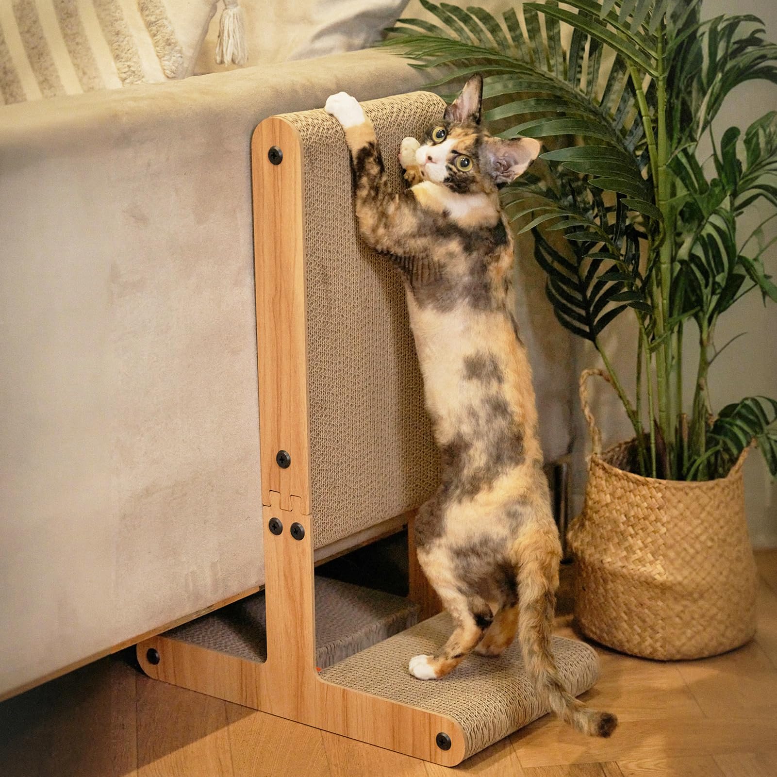 Nekosan rascador para gatos en forma de T horizontal listo para estirarse y rascar
