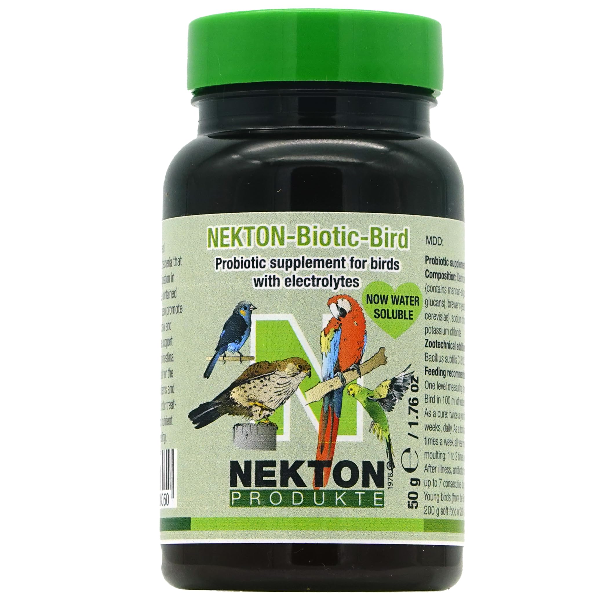 Nekton Biotic para aves: frasco mostrando polvo para favorecer microbioma