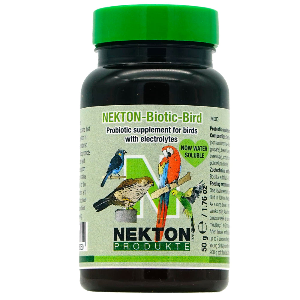Nekton Biotic para aves: frasco mostrando polvo para favorecer microbioma