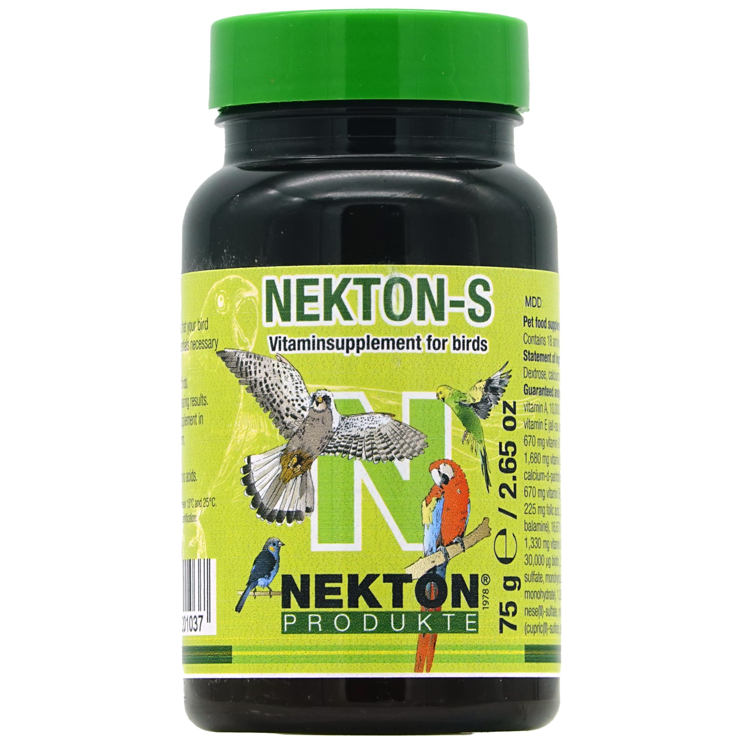 Nekton-S multivitamina para aves, botella frente: apoyo nutricional diario para aves en jaula.