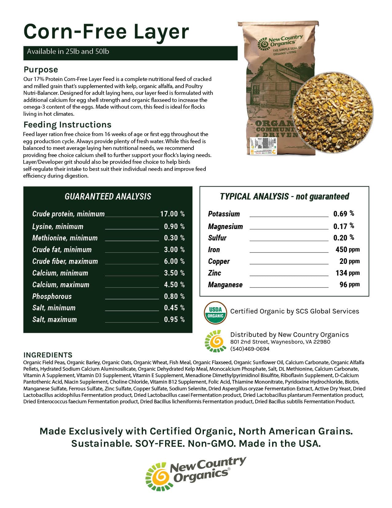 New Country Organics: dieta completa para ponedoras, 50lb.