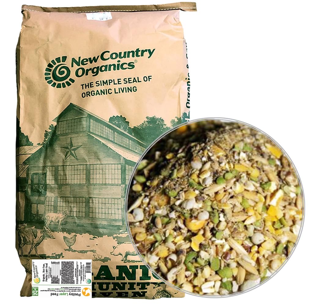 New Country Organics al alimento para ponedoras en bolsa de 25 lb, fácil de usar
