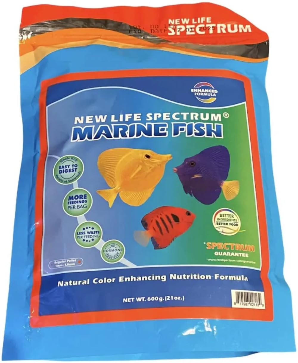 New Life Spectrum Marine Fish Regular Pellet Bag 600 g, bolsa de pellets para peces marinos con color