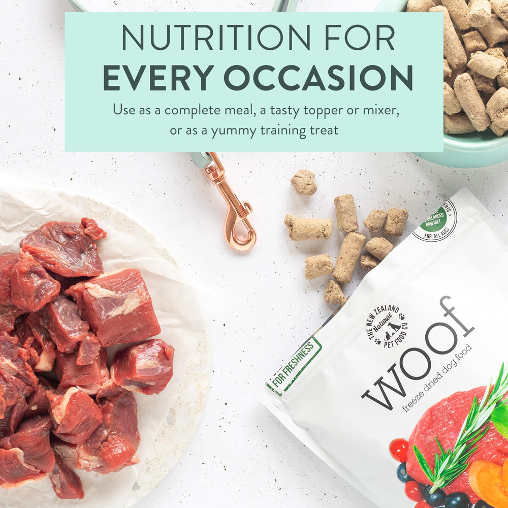 The New Zealand Natural Pet Food Co Woof ingredientes de alta calidad con superalimentos