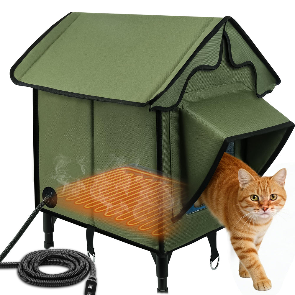 Newget casa-gato-caliente exterior con techo inclinado protege contra lluvia y mantiene calor