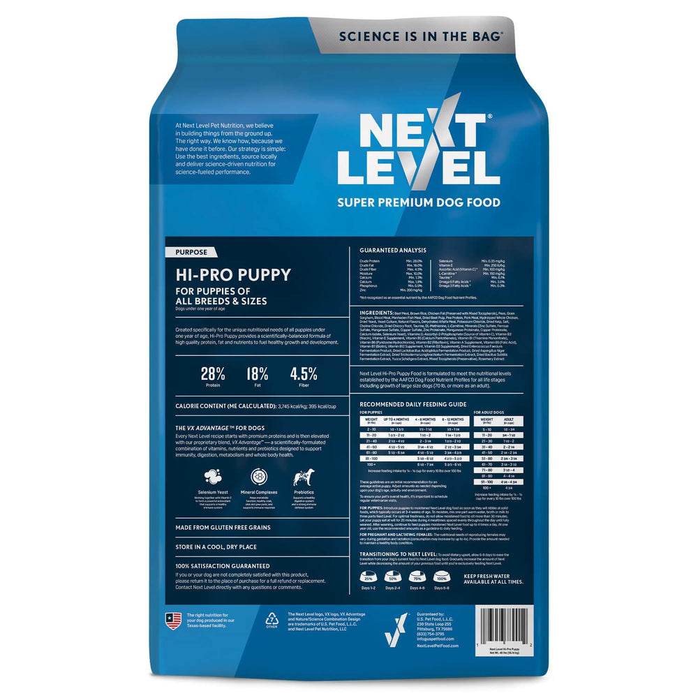Croquetas de Next Level HI-PRO Puppy visibles, fuente de proteína para perros pequeños