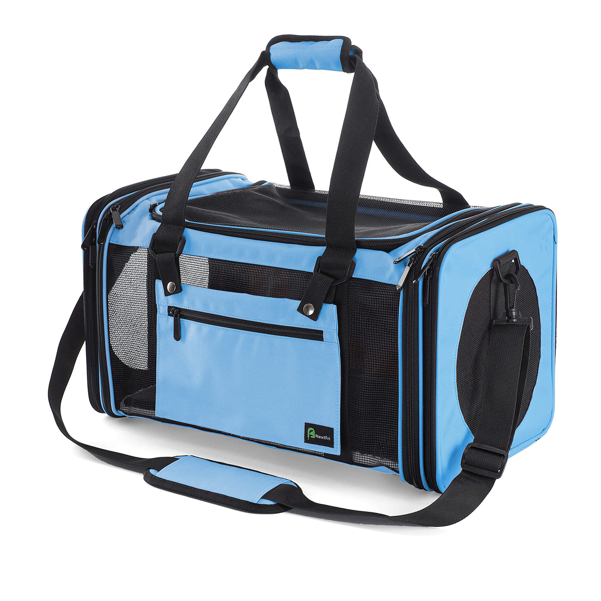NextFri transportín suave azul medio con dimensiones adecuadas para viajar