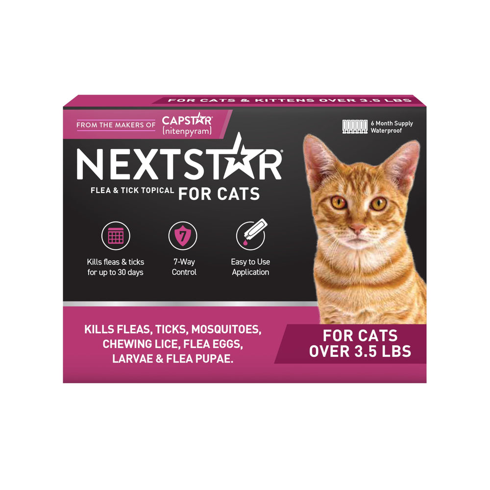 Gotas tópicas NEXTSTAR para gatos, aplicación en piel para control rápido de pulgas.