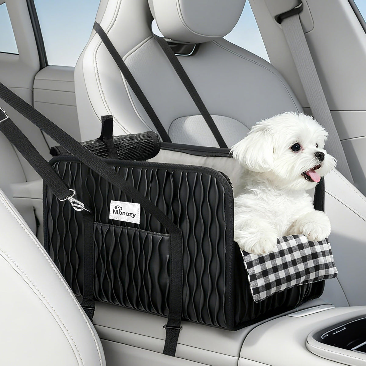 Nibnozy asiento-consola para perro pequeño, ajuste seguro en el coche.
