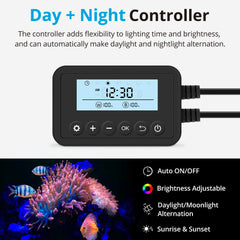 Luz NICREW con controlador programable para amanecer suave y ahorro de energía.