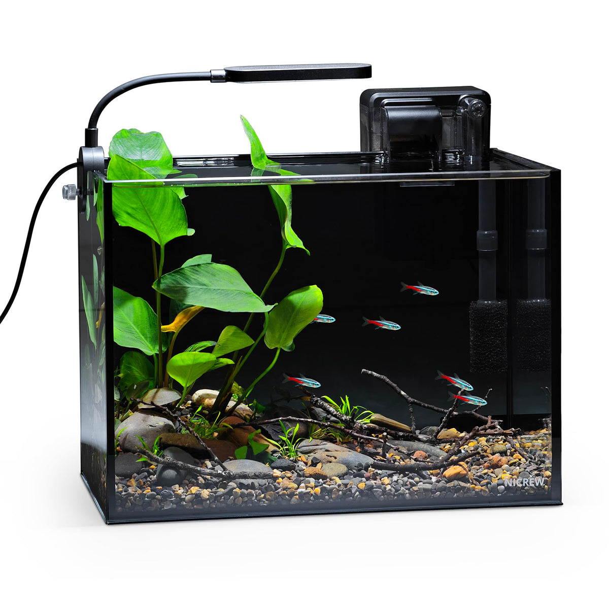NICREW Nano Nature acuario de escritorio con luz integrada para vistas claras.