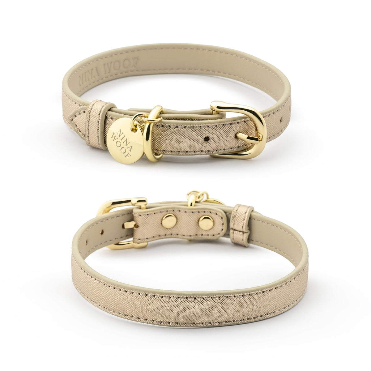 Collar Rio de Nina Woof en cuero vegano Saffiano, estilo y comodidad.